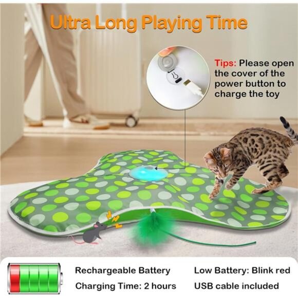 Interactive Cat Toys Rechargeable,Moving Concealed Feathers,Real Mouse - Picture 6 of 7